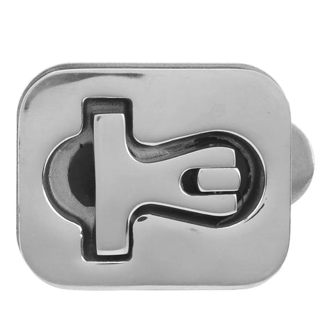 Front view of stainless steel square cam latch with a T-handle for marine hatch doors