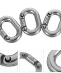 Three 8mm marine-grade stainless steel anchor chain quick links for heavy-duty rigging and boating use