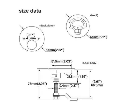 Marine Grade 316 Stainless Steel Boat Cam Latch With Flush Pull Handle And Adjustable Locking Arm Height Back Plate And Automatic Hatch Latches Pack Of Two size diagram