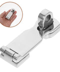 Marine-grade stainless steel boat door latch with swivel padlock eye, 75x25mm