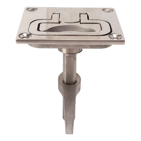 Boat Cam Latch flush pull hatch latch, 316 stainless steel marine hardware with lift handle, front view