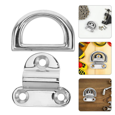 Front view of Veemoon marine-grade 316 stainless steel D-ring tie-down anchor with mounting plate, 10mm.