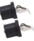 Two 19mm screw-type boat drain plugs with black plastic bodies and metal twist-lock levers.