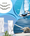Flagpole cleat hook set, two marine-grade stainless steel rope cleats with screws for boat installation