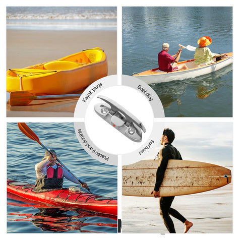 Adorainbow 4.5-inch marine-grade stainless folding boat cleat; collage shows yellow kayak, red kayak, canoe, surfer