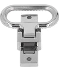 Stainless steel marine folding foot pedal/step, close-up view for boats and trailers.