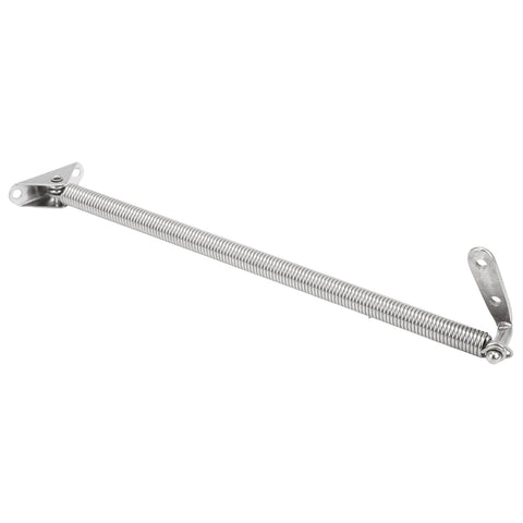 Side view of Semme 8-1/4in marine-grade stainless steel lid-holder support spring with end mounting brackets