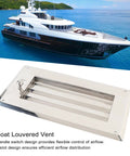 Boat louvered vent plate in mirror-polished 316 stainless steel with locking lever and three-slot adjustable grille