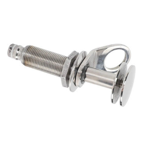 Spryflower stainless steel mud guard cleat, close-up of retractable, dismountable boat cleat with release button