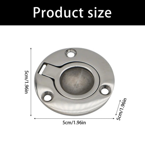Round stainless steel marine deck hatch lock with butterfly bolt, front view