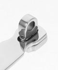 Boat door latch hasp, marine-grade stainless steel with swivel padlock eye, 75x25mm (close-up view)