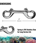 Marine Grade 4 Inch Double Ended Clips Bolt Snaps With SS316 Spring Stainless Steel For Marine Use, 100mm Length, Side View