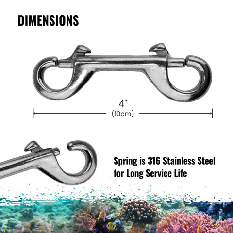 Marine Grade 4 Inch Double Ended Clips Bolt Snaps With SS316 Spring Stainless Steel For Marine Use, 100mm Length, Side View