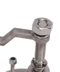 Boat cam latch, close-up of marine-grade stainless steel lever with red dot indicator for 52mm hole.