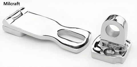 Marine Grade Stainless Steel Heavy Duty Door Hasp With Turning Padlock Eye Mount, corrosion-resistant 316L security latch.