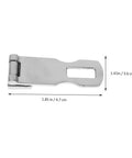 Side view of stainless steel boat door latch hasp with hinge; 1.85in long, 1.41in wide, rectangular cutout.