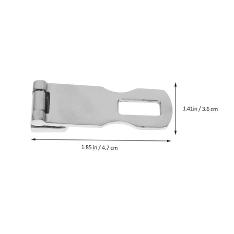 Side view of stainless steel boat door latch hasp with hinge; 1.85in long, 1.41in wide, rectangular cutout.