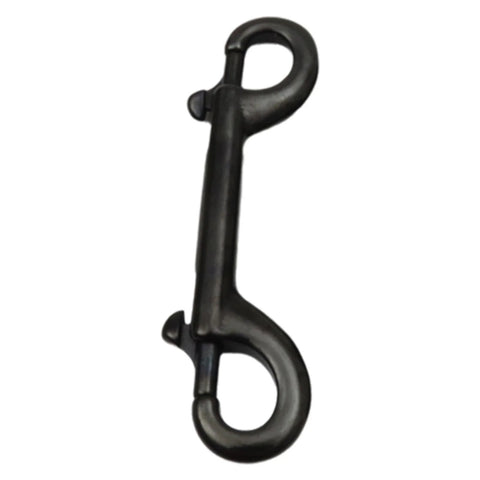 Double-ended hook, black marine-grade stainless steel, 115 mm, front view.