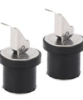 Two 19mm compression boat drain plugs with stainless steel tops and rubber seals (front and side view).