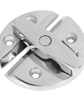 Round turn-button twist latch, front close-up, mirror-finish marine-grade stainless steel