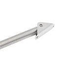Semme 8-1/4in stainless steel coil spring with triangular mounting plate for lid holder, side view, 10 lb load capacity