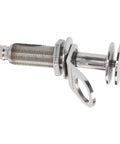 Stainless steel boat cleat mounting hardware with threaded bolt, nut and washers (side view)