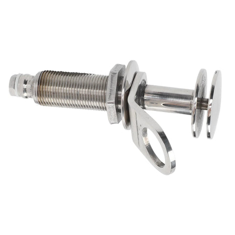 Stainless steel boat cleat mounting hardware with threaded bolt, nut and washers (side view)