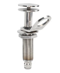 Retractable boat cleat front view in 304 stainless steel with through-deck bolt, washer, and nut.