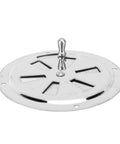 Round stainless steel 4-inch boat vent plate with slotted openings and central mounting post