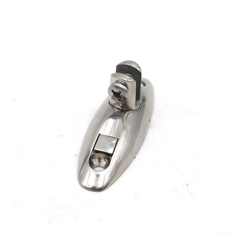 Front view of a 316 stainless steel deck-side swivel hinge with quick-release lever, mirror-polished finish