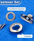 4-piece stainless steel turn-button fastener set with mounting plates and screws.