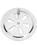 Round 4-inch stainless steel vent grill with mounting holes and central post.