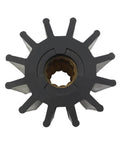 Marine flexible water pump impeller replacement for Jab pumps, 12 blade spline drive, neoprene rubber, brass insert, front view.