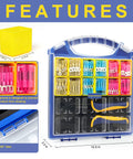 Marine Grade Heat Shrink Wire Connectors Kit With 380 Pieces For 22 To 10 AWG Wiring Including Ring Fork Butt Splices And 12 Sizes Waterproof Brazed Seams Organizer Pro Grade And Nine Inch Crimping Tool From Haisstronica displayed with organizer box and compartments.