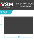 Packaging for Maroon Very Fine Nonwoven Hand Pad 6 x 9 Inch Aluminum Oxide Scrub Pad, 10-pack, product dimensions shown.