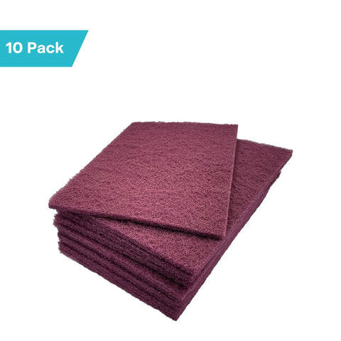 Maroon Very Fine Nonwoven Hand Pad 6 x 9 Inch Aluminum Oxide Scrub Pad 10-Pack stacked on white background