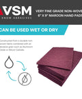 Maroon Very Fine Nonwoven Hand Pad 6 x 9 Inch Aluminum Oxide Scrub Pad stacked, suitable for wet or dry use.