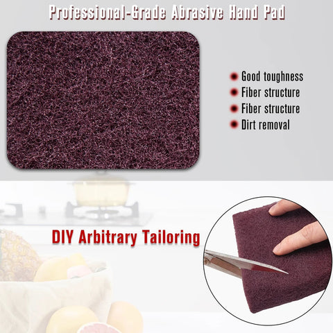 Maroon General Purpose Scrub Pad 6x9 Inches 20 Pack For Paint Prep And Scuffing cut with scissors, highlighting fiber structure.