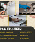 Illustration showing Maroon General Purpose Scuff Pads 6x9 Inch Box Of 10 For Surface Prep Primer in use on various surfaces.