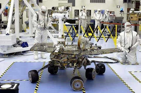 Technicians working in cleanroom with rover and No Fuss Anti Static ESD Marking Tape For Cleanrooms With No Residue Adhesive visible on floor