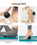 Using black massage ball for shoulder, back, leg, foot massage from 5 In 1 Deep Tissue Massage Set With Foam Roller.