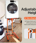 Material Lift Stacker 330 Lb Capacity With 40 Inch Lift Height holding a washing machine, adjustable hand crank winch