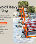Material Lift Stacker 330 Lb Capacity With 40 Inch Lift Height, 8 Inch Wheels, loaded with bags outdoors, ideal for various work applications