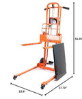 Material Lift Stacker 330 Lb Capacity With 40 Inch Lift Height 8 Inch Wheels Pallet Truck Dolly Swivel Casters Patented side view