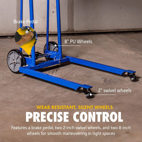 Material Lift Winch Stacker Pallet Truck Dolly With 330 Lbs Capacity And 40 Inch Max Lift 8 Inch Wheels And Swivel Casters