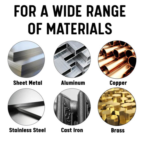 Image showing types of materials: sheet metal, aluminum, copper, stainless steel, cast iron, brass, suitable for Pro Grade One Inch Bridge Reamer.