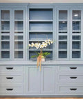 Blue cabinets with 10 Pack 3 Inch Center To Center Matte Black Cabinet Cup Pulls For Drawers And Cabinets installed, elegant modern hardware.