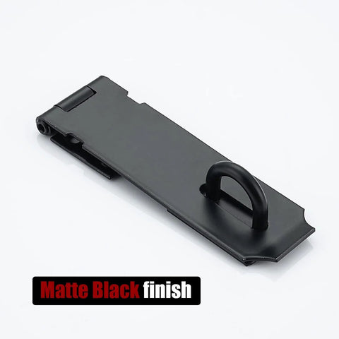 5 Inch Door Hasp Latch Lock In Matte Black 304 Stainless Steel, rustproof 1.9 mm thick, shown flat with matte finish