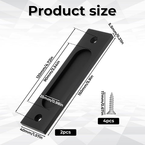 Dimensions of Matte Black Sliding Barn Door Handles 2 Pack Rectangular Recessed Pulls for Pocket Doors Drawers and Cabinets