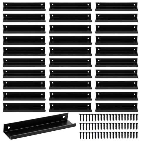 30 Pack Matte Black Aluminum Cabinet Handles 5.9 Inch with screws, flat back, hidden back mount, shown in a grid layout
